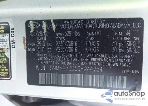 2009 Hyundai Santa Fe Gls из США, поврежденный, VIN 5NMSG73D59H244784